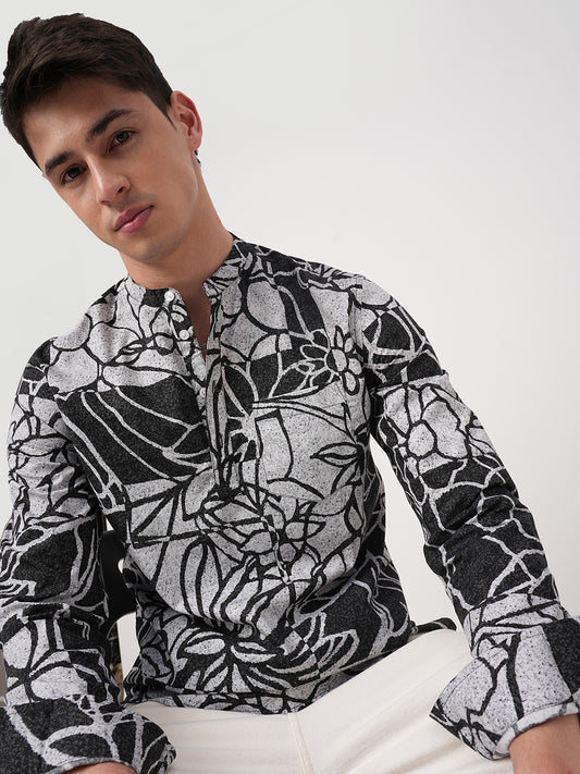 Obsidian Black Abstract Printed Kurta