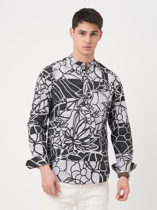 Obsidian Black Abstract Printed Kurta