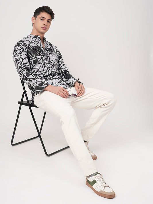 Obsidian Black Abstract Printed Kurta