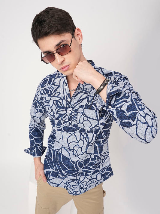 Penn Blue Abstract Printed Kurta