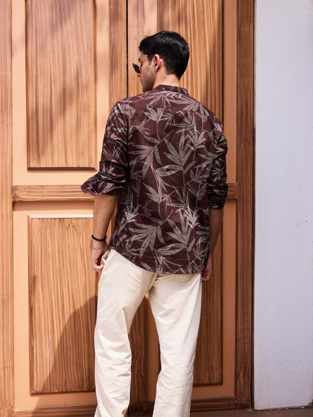 Walnut Brown Dotted Leaf Printed Kurta