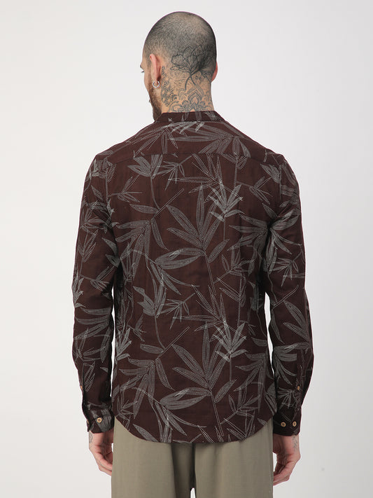 Walnut Brown Dotted Leaf Printed Kurta