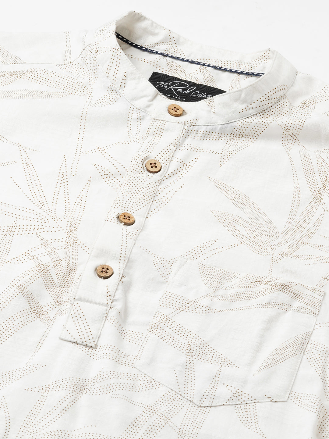Stippling Artistry Ivory Leaf Printed Kurta