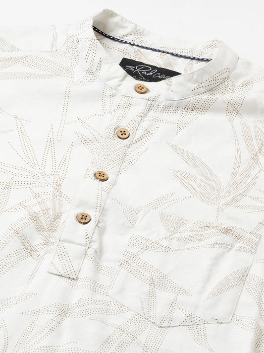 Stippling Artistry Ivory Leaf Printed Kurta