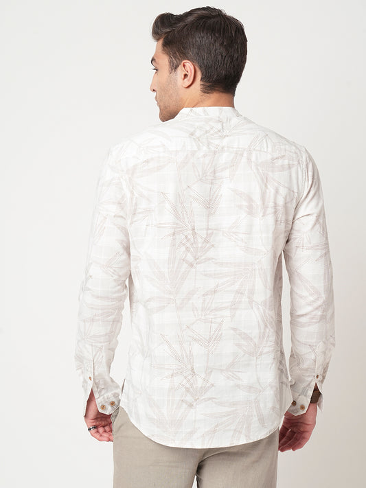 Stippling Artistry Ivory Leaf Printed Kurta