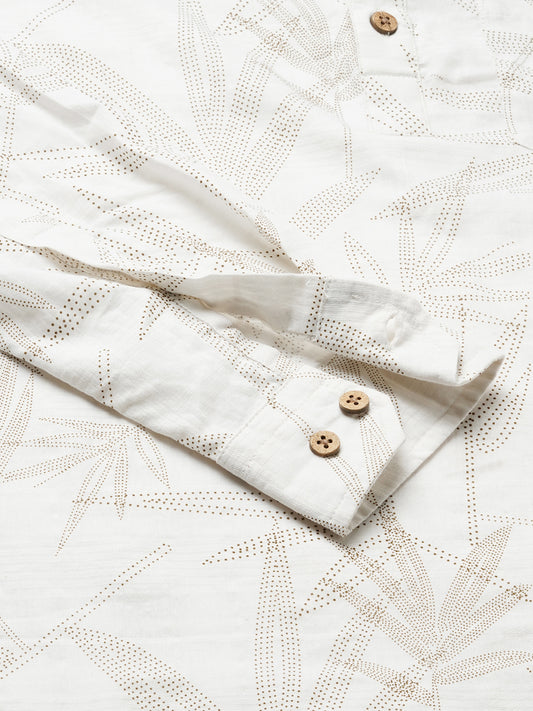 Stippling Artistry Ivory Leaf Printed Kurta