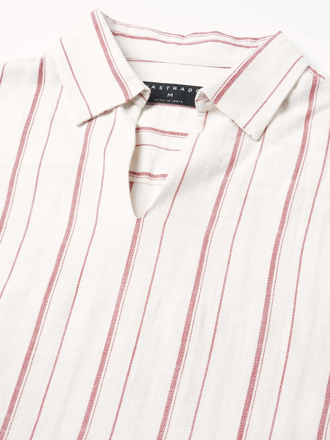 Berry Red & Off-White Striped Oversized Polo Shirt