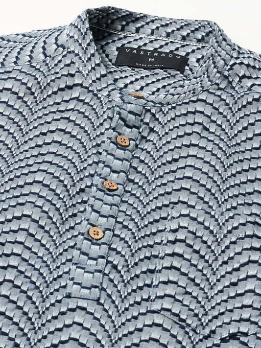 Grey & Navy Jacquard Weaved Kurta