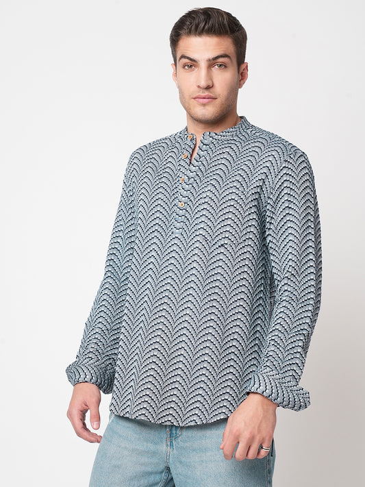 Grey & Navy Jacquard Weaved Kurta