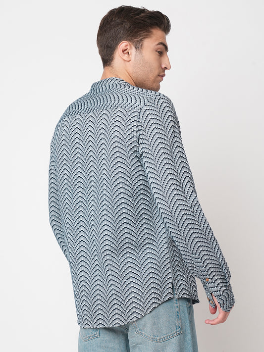 Grey & Navy Jacquard Weaved Kurta
