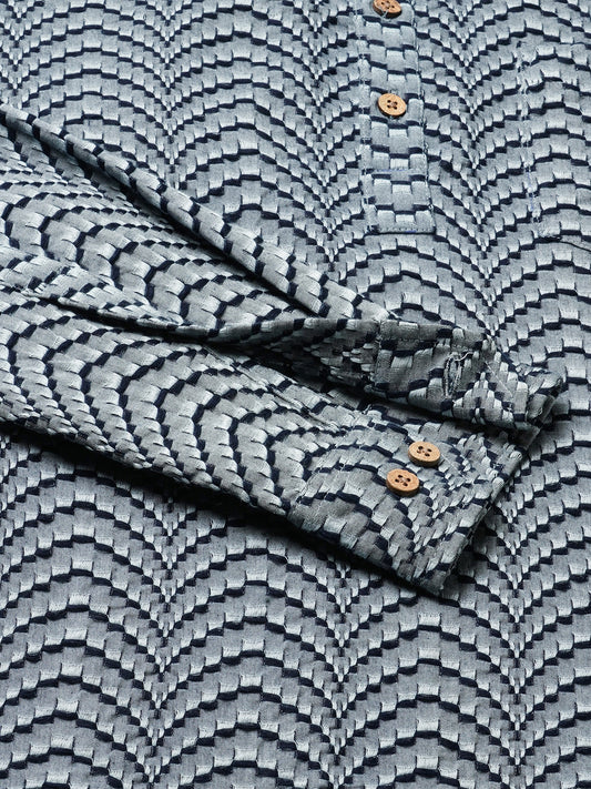 Grey & Navy Jacquard Weaved Kurta