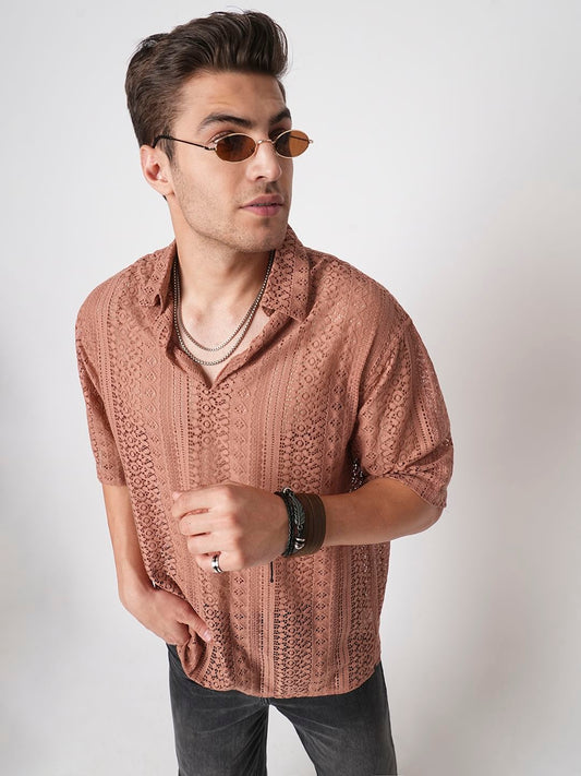 Georgia Peach Crochet Oversized Polo Shirt