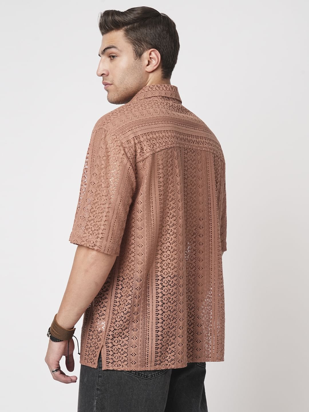 Georgia Peach Crochet Oversized Polo Shirt