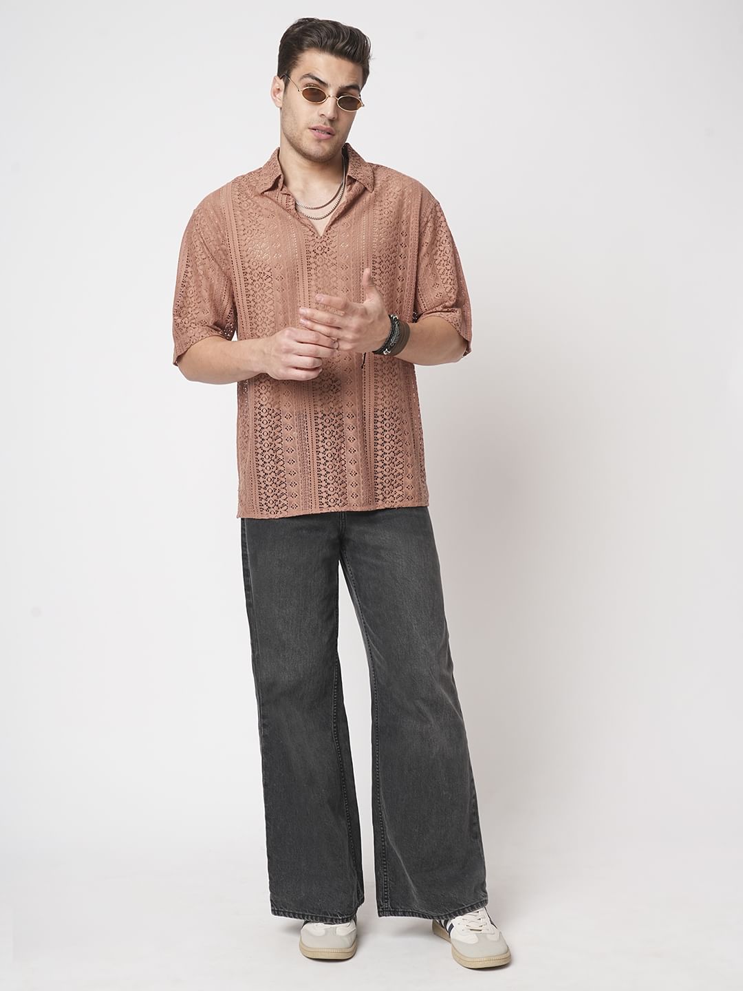 Georgia Peach Crochet Oversized Polo Shirt