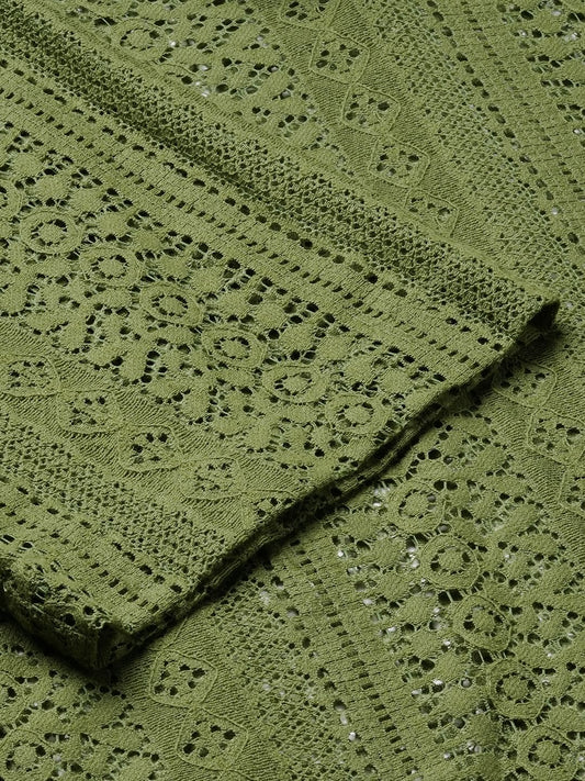Moss Green Crochet Oversized Polo Shirt