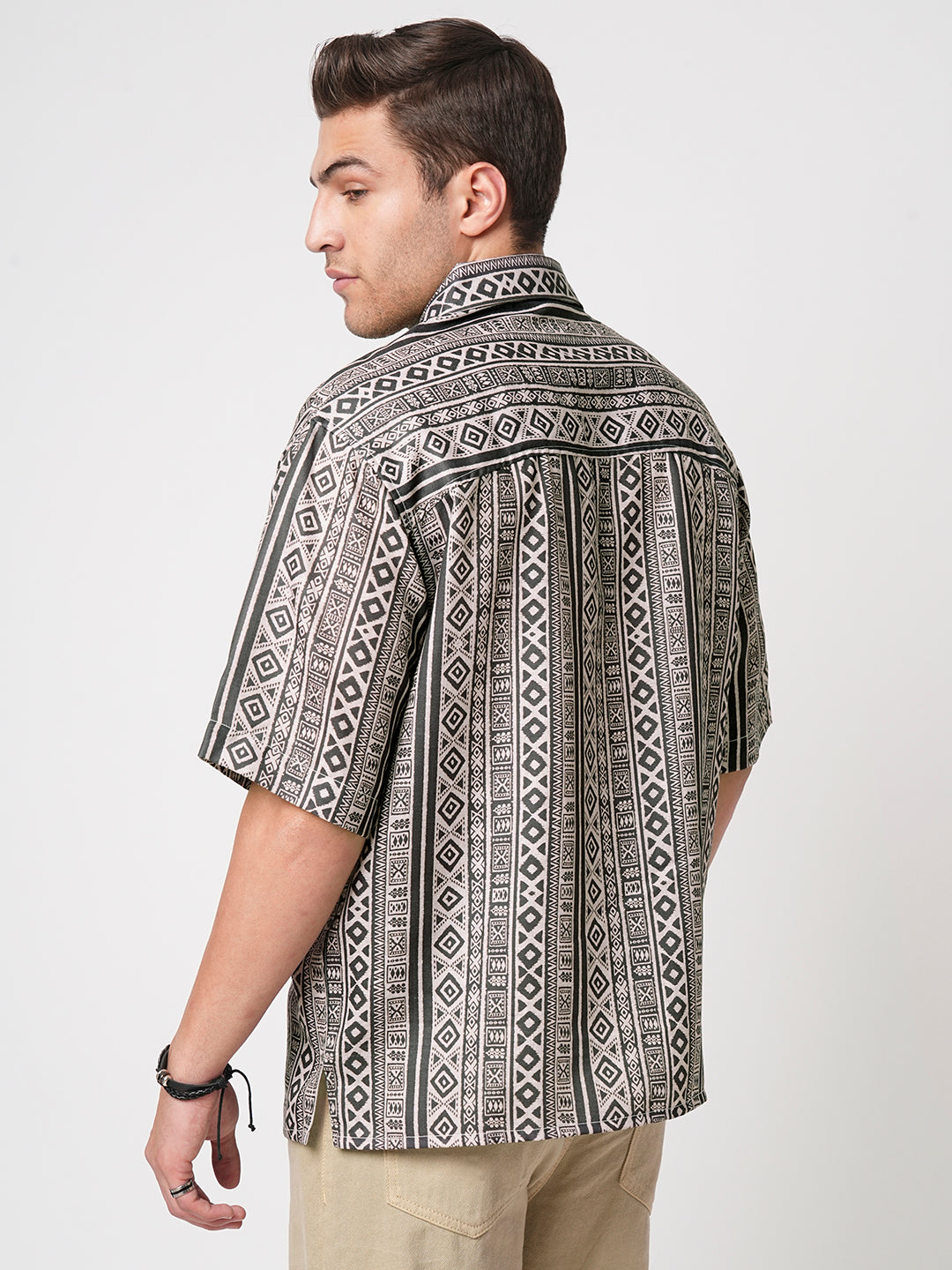 Brown Tribal Print Oversized Polo Shirt