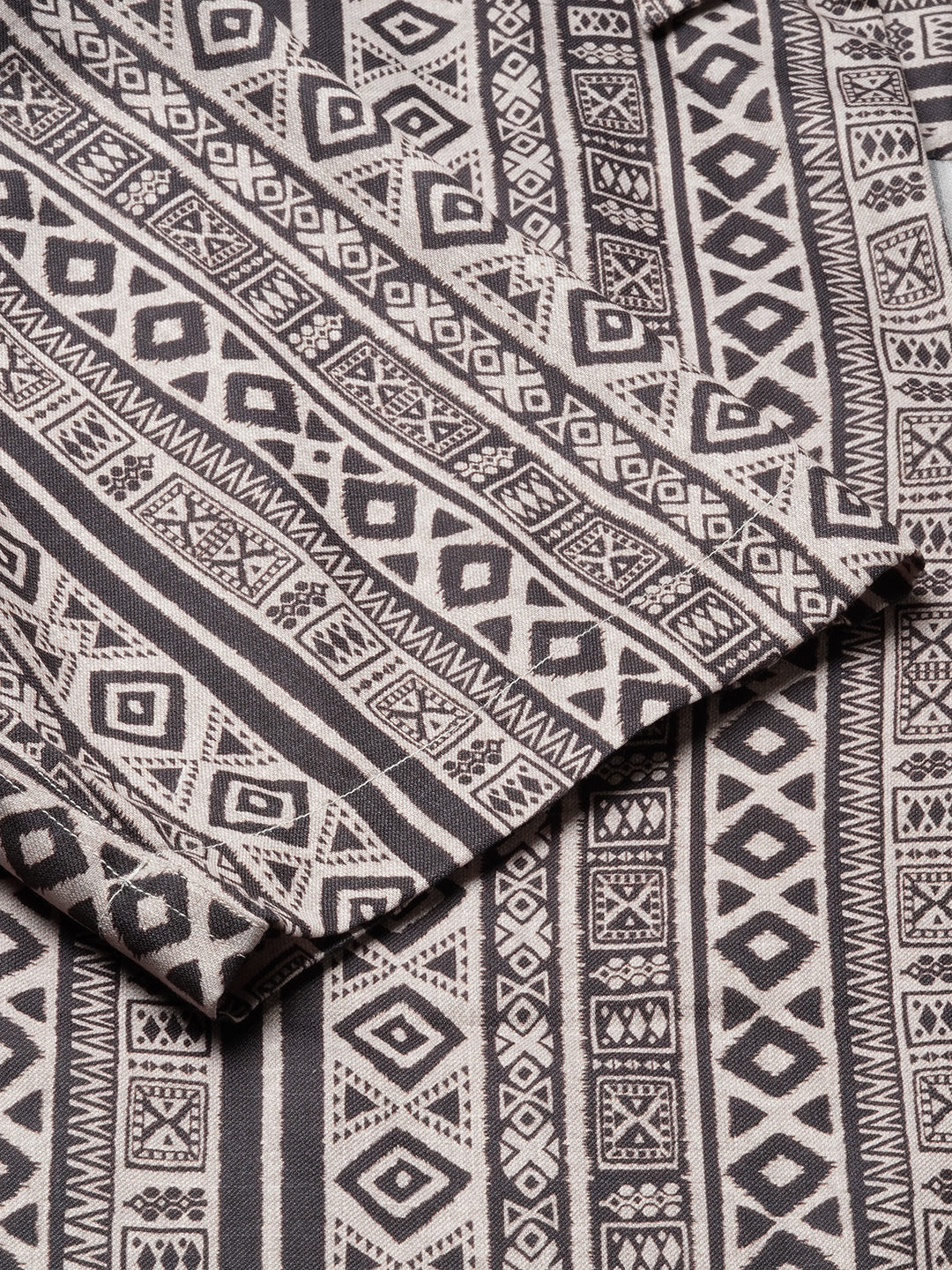 Brown Tribal Print Oversized Polo Shirt