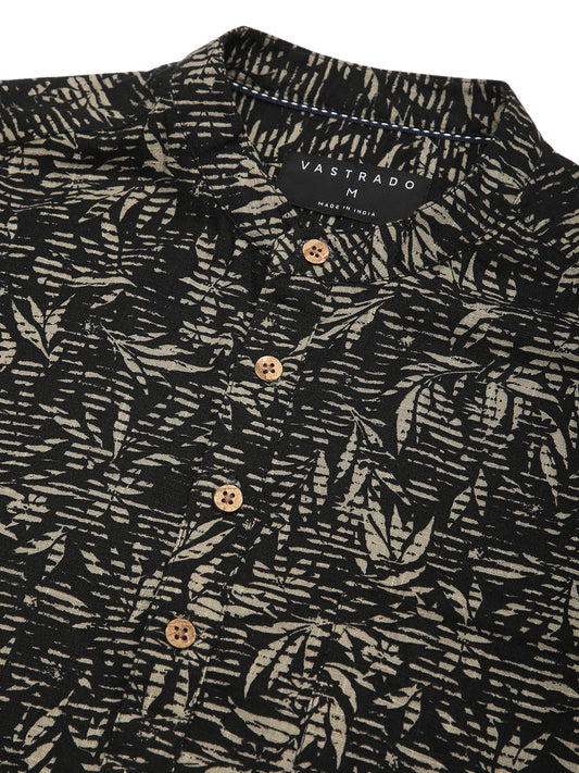 Black Leafy Printed Kurta