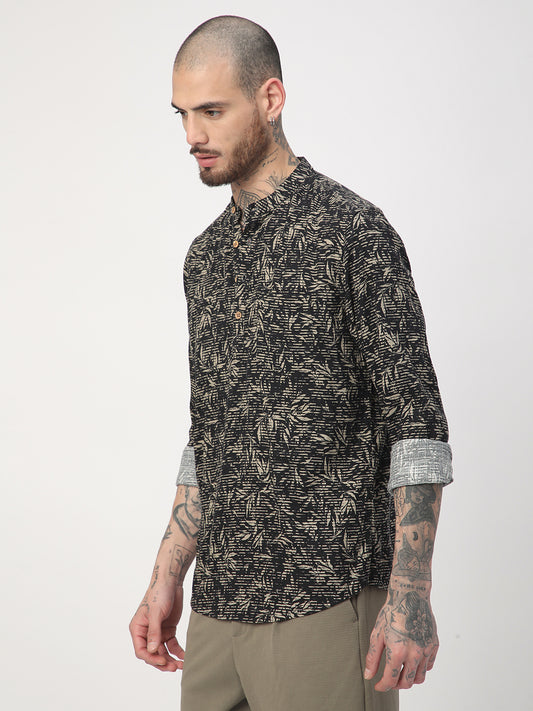 Black Leafy Printed Kurta