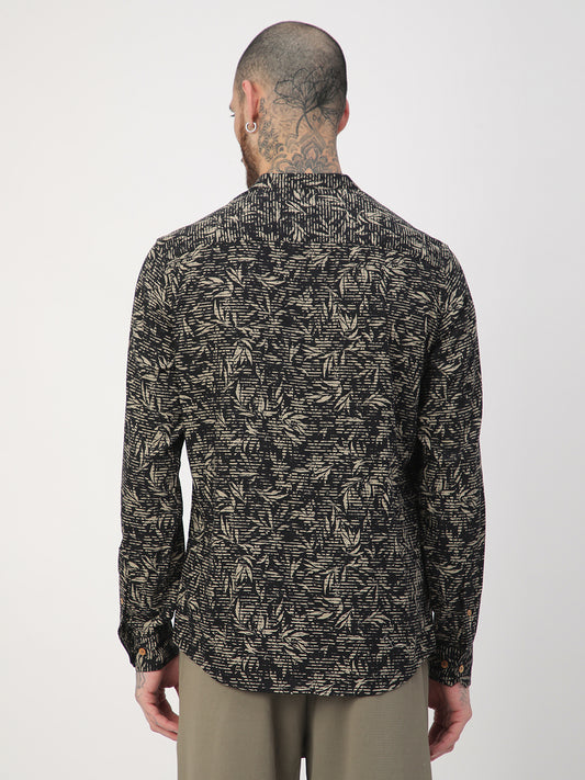 Black Leafy Printed Kurta