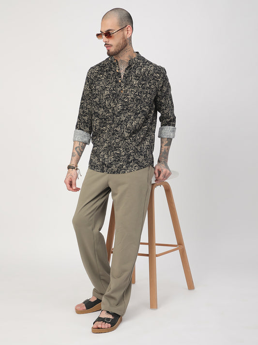 Black Leafy Printed Kurta