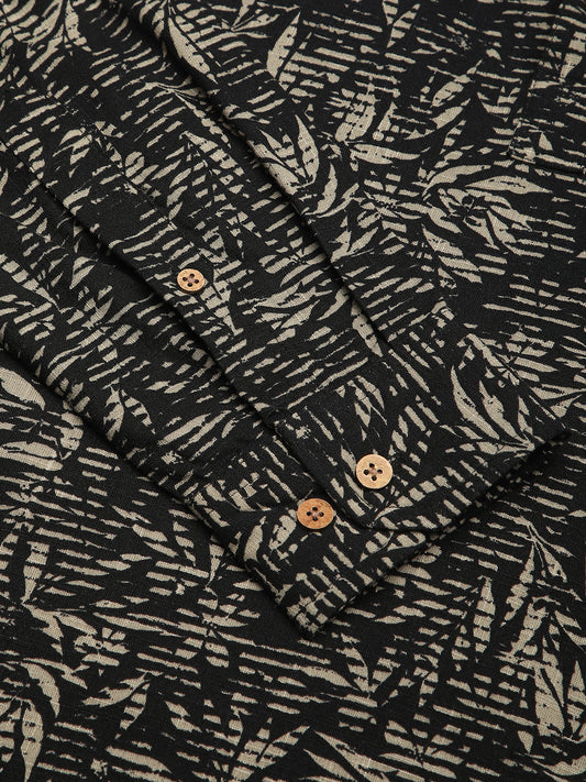 Black Leafy Printed Kurta