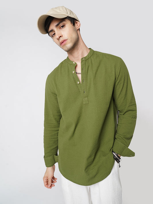Basil Green Seersucker Kurta