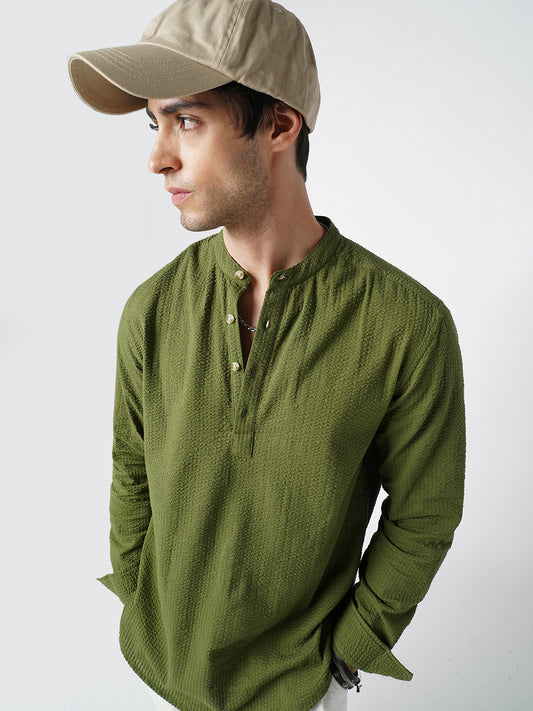 Basil Green Seersucker Kurta