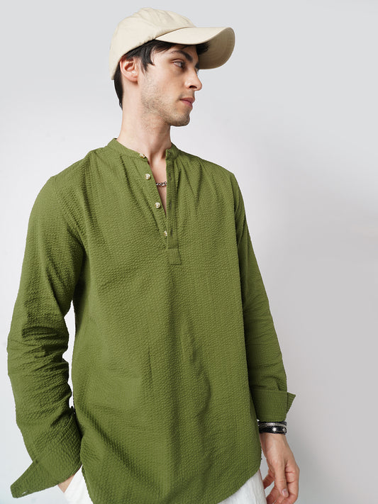 Basil Green Seersucker Kurta