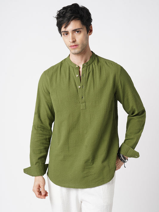 Basil Green Seersucker Kurta