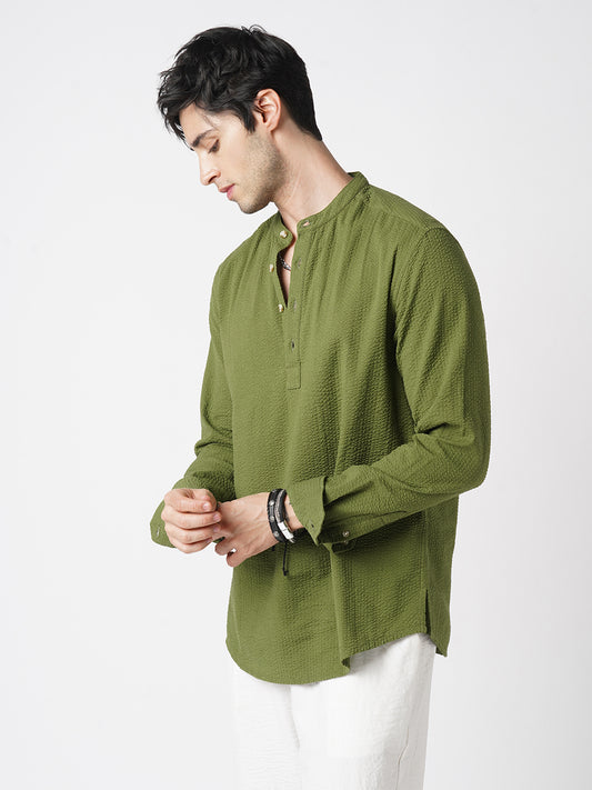 Basil Green Seersucker Kurta
