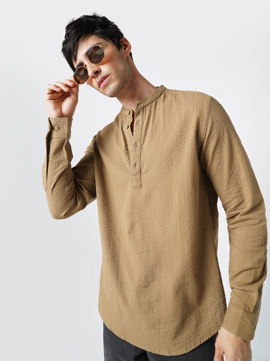 Peanut Brown Seersucker Kurta