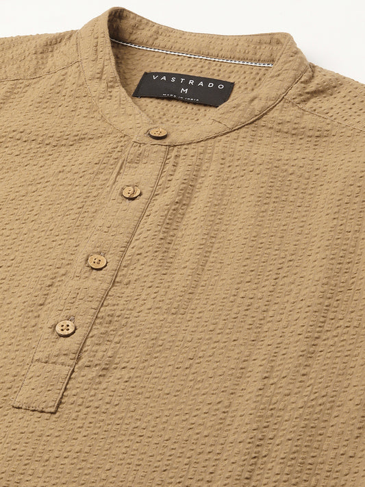 Peanut Brown Seersucker Kurta