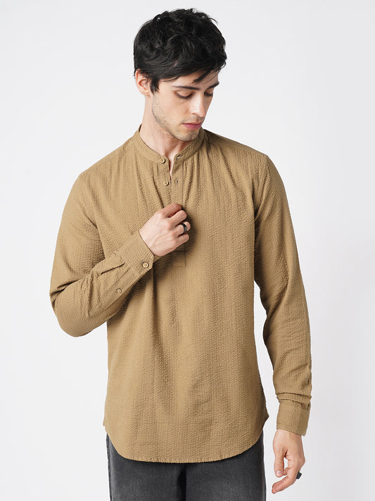 Peanut Brown Seersucker Kurta
