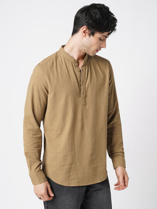 Peanut Brown Seersucker Kurta