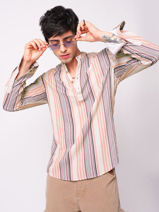Multicolour Crinkled Striped Kurta
