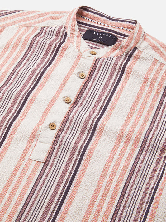 Multicolour Crinkled Striped Kurta