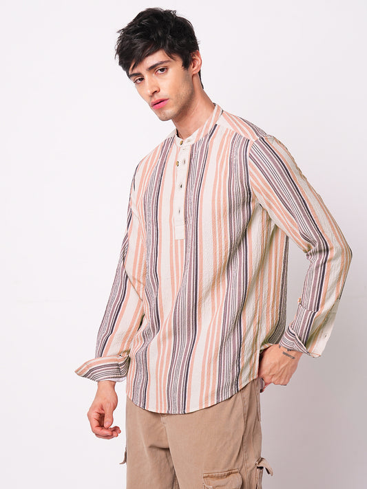 Multicolour Crinkled Striped Kurta