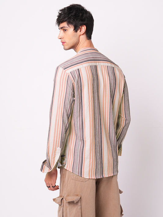 Multicolour Crinkled Striped Kurta