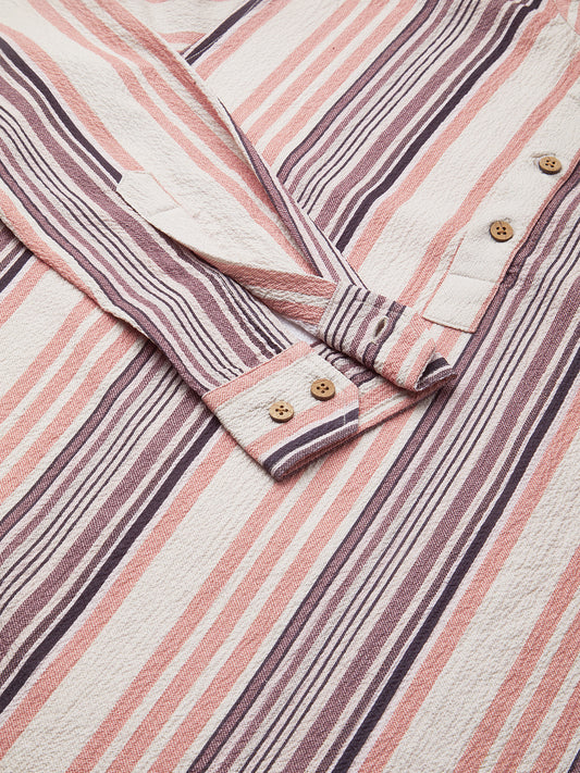 Multicolour Crinkled Striped Kurta
