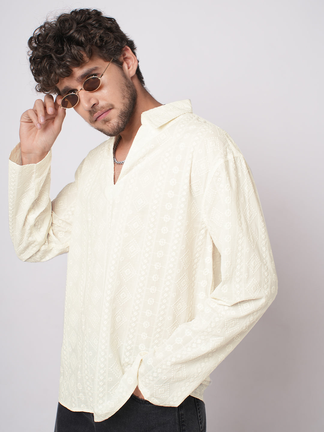 Ivory Meadow Opulent Detail Embroidery Oversized Polo Shirt