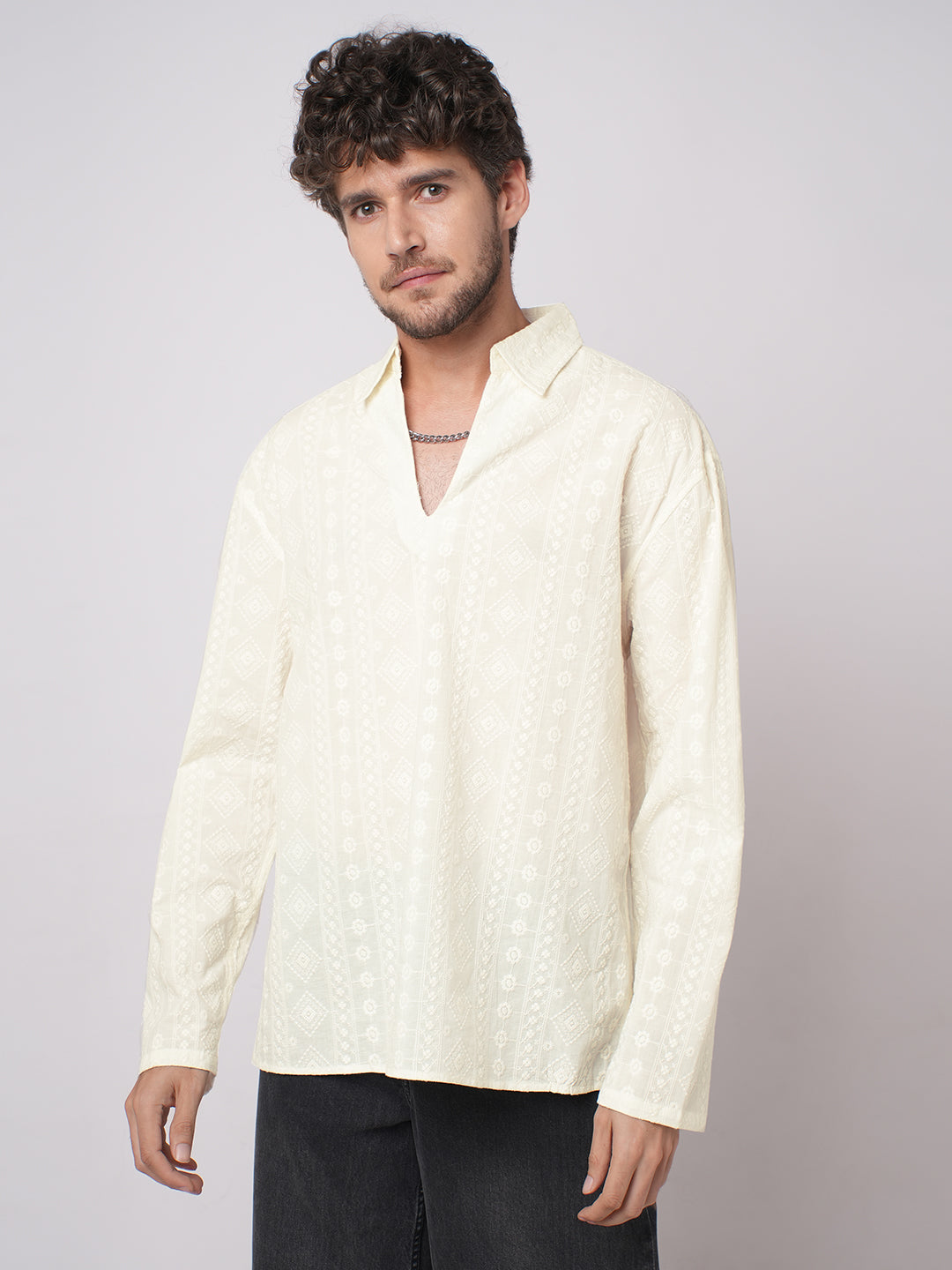 Ivory Meadow Opulent Detail Embroidery Oversized Polo Shirt