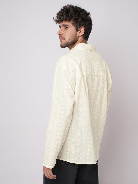 Ivory Meadow Opulent Detail Embroidery Oversized Polo Shirt