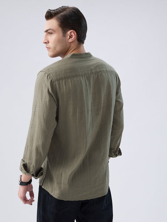 Olive Weave Detail Striped Kurta
