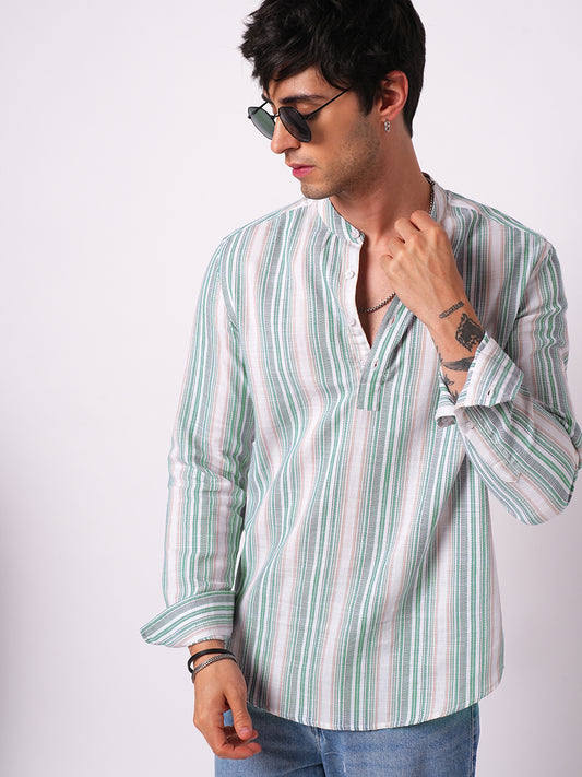 Retro Shoreline Azure Blue Kurta