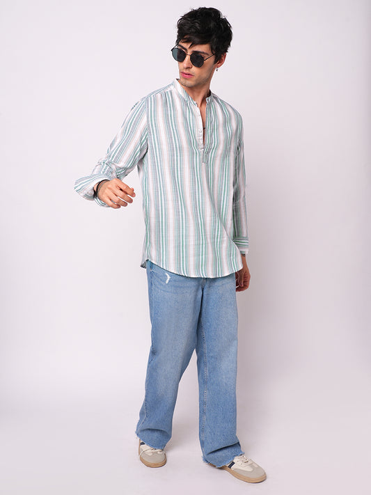 Retro Shoreline Azure Blue Kurta