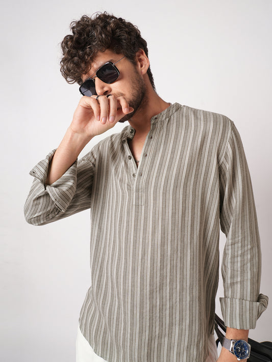 Grey Mist Awning Stripe Kurta