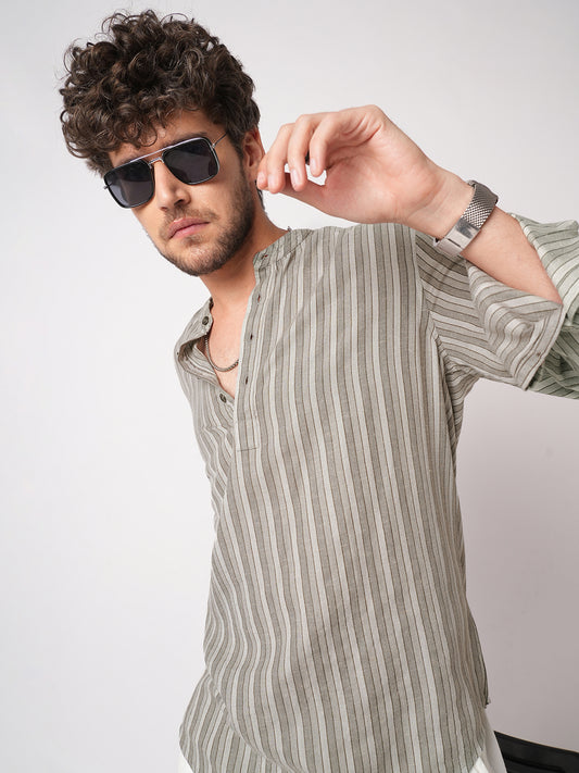 Grey Mist Awning Stripe Kurta