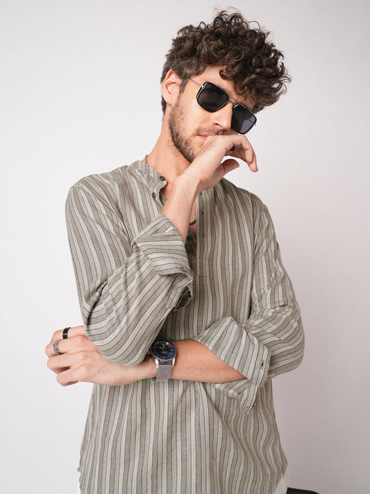 Grey Mist Awning Stripe Kurta