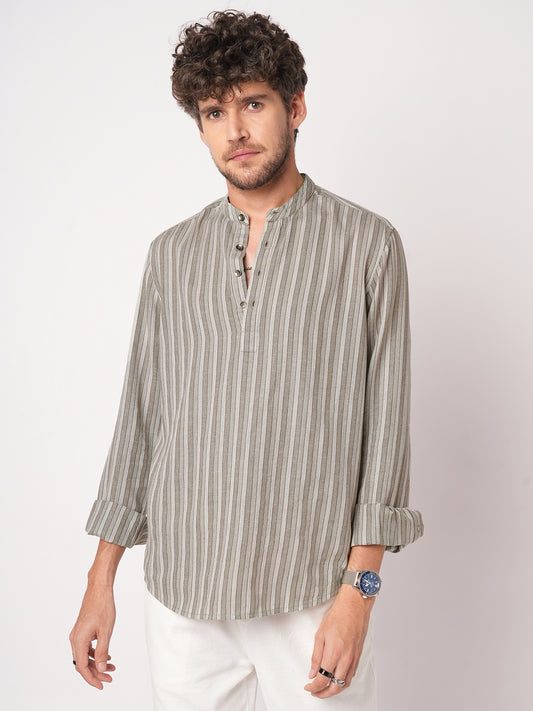 Grey Mist Awning Stripe Kurta